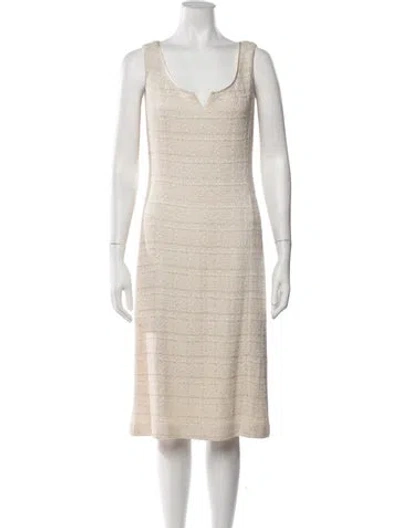 Pre-owned St John Tweed Pattern Knee-length Dress In Neutrals