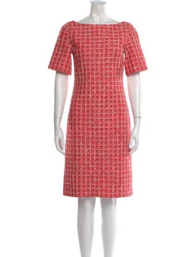 Pre-owned St John Tweed Pattern Knee-length Dress In Pink