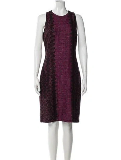 Pre-owned St John Tweed Pattern Knee-length Dress In Purple