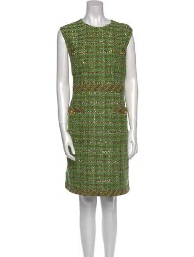 Pre-owned St John Tweed Pattern Knee-length Dress W/ Tags In Green