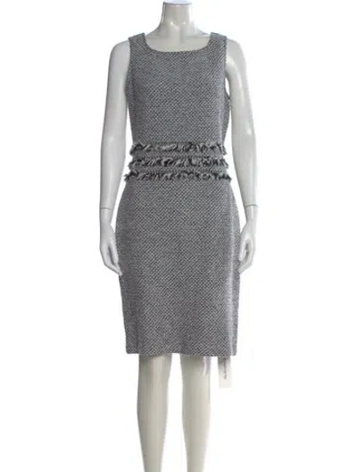 Pre-owned St John Tweed Pattern Knee-length Dress In White