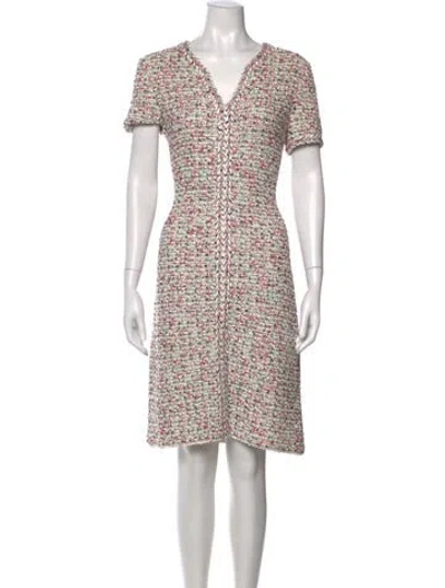 Pre-owned St John Tweed Pattern Knee-length Dress In White