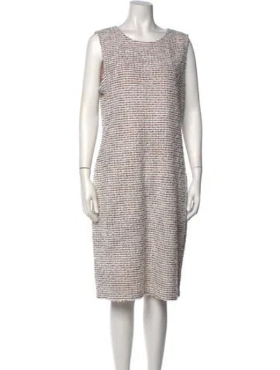 Pre-owned St John Tweed Pattern Knee-length Dress In White