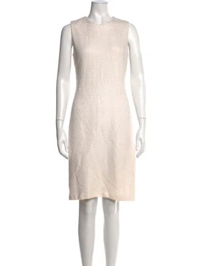 Pre-owned St John Tweed Pattern Knee-length Dress In White