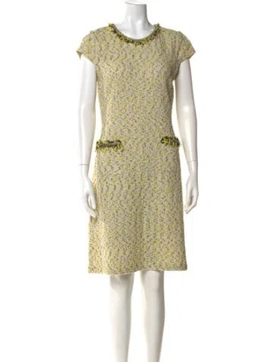 Pre-owned St John Tweed Pattern Knee-length Dress In Yellow