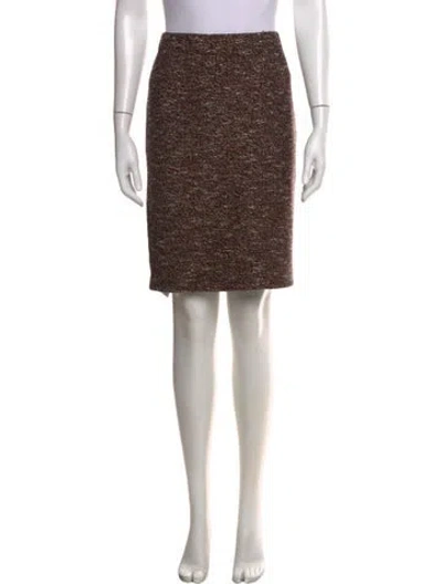 Pre-owned St John Tweed Pattern Knee-length Skirt In Brown
