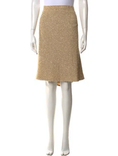 Pre-owned St John Tweed Pattern Knee-length Skirt In Gold