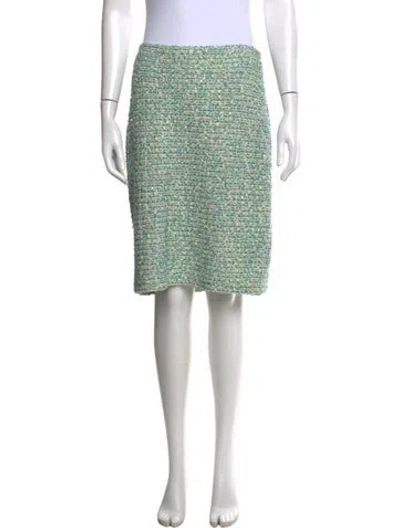 Pre-owned St John Tweed Pattern Knee-length Skirt In Green