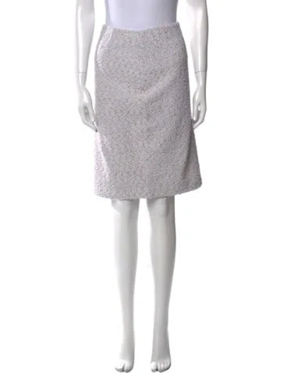 Pre-owned St John Tweed Pattern Knee-length Skirt In White