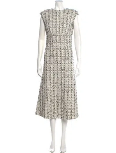 Pre-owned St John Tweed Pattern Long Dress In Neutral