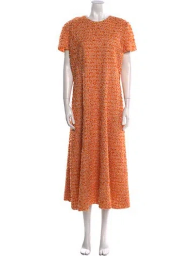 Pre-owned St John Tweed Pattern Long Dress In Orange