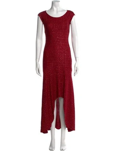 Pre-owned St John Tweed Pattern Long Dress In Red