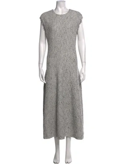 Pre-owned St John Tweed Pattern Long Dress In White