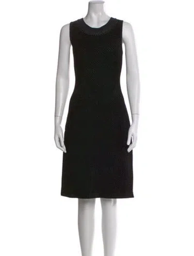 Pre-owned St John Tweed Pattern Midi Length Dress In Black