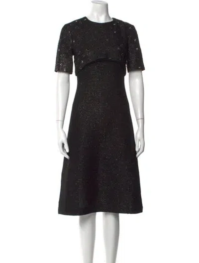 Pre-owned St John Tweed Pattern Midi Length Dress In Black