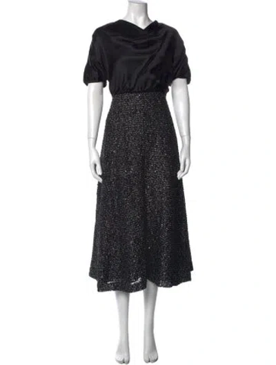 Pre-owned St John Tweed Pattern Midi Length Dress In Black/metallic