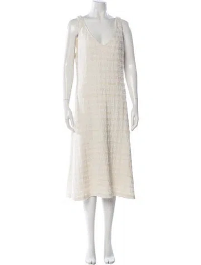 Pre-owned St John Tweed Pattern Midi Length Dress In Neutral