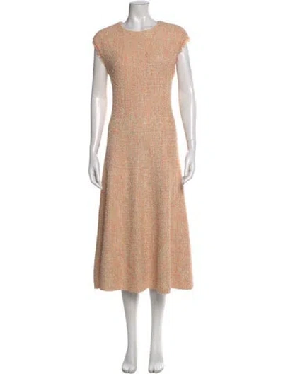 Pre-owned St John Tweed Pattern Midi Length Dress In Orange