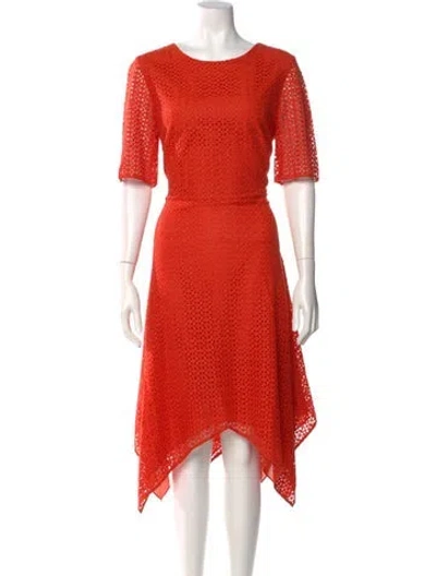 Pre-owned St John Tweed Pattern Midi Length Dress In Orange
