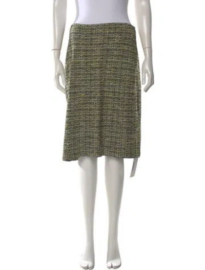 Pre-owned St John Tweed Pattern Midi Length Skirt In Green