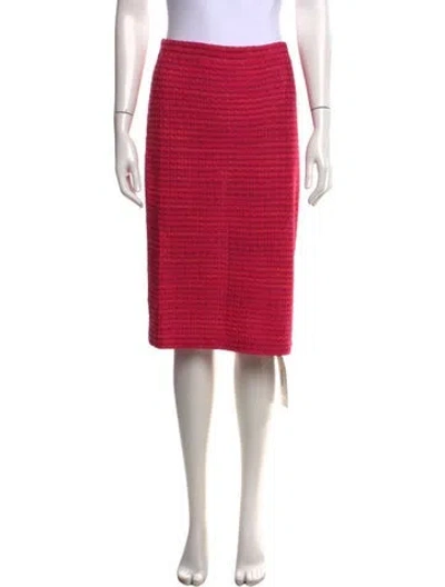 Pre-owned St John Tweed Pattern Midi Length Skirt In Pink