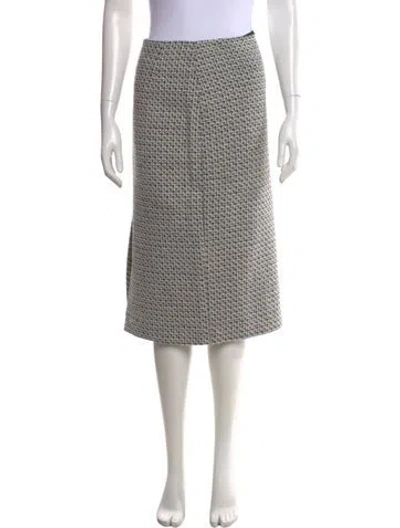 Pre-owned St John Tweed Pattern Midi Length Skirt In White