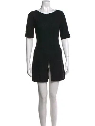 Pre-owned St John Tweed Pattern Mini Dress In Black