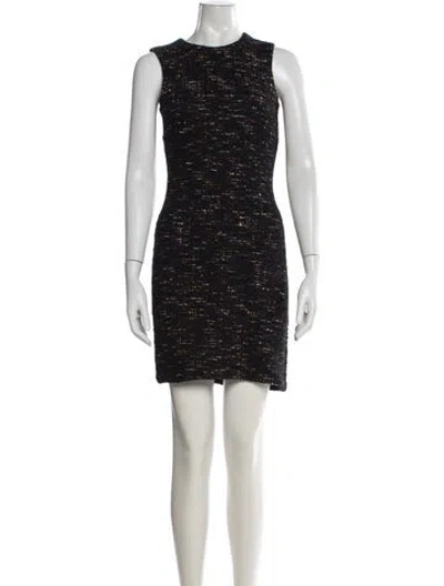 Pre-owned St John Tweed Pattern Mini Dress In Black