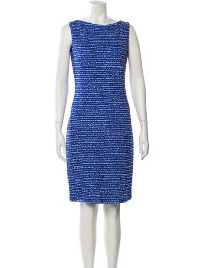 Pre-owned St John Tweed Pattern Mini Dress In Blue
