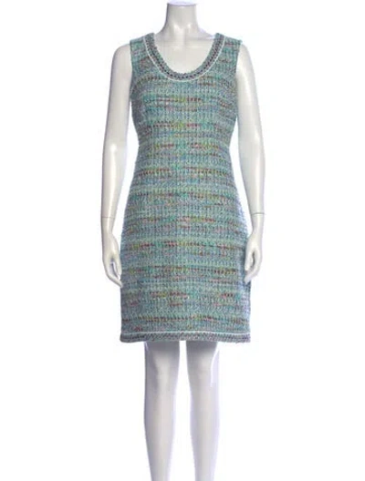 Pre-owned St John Tweed Pattern Mini Dress In Blue