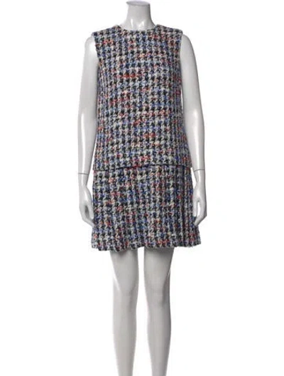 Pre-owned St John Tweed Pattern Mini Dress In Blue