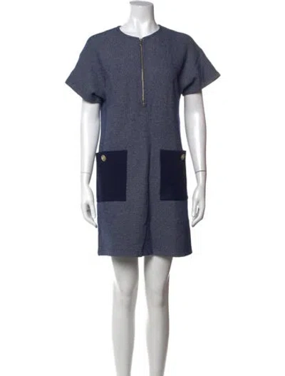 Pre-owned St John Tweed Pattern Mini Dress In Blue