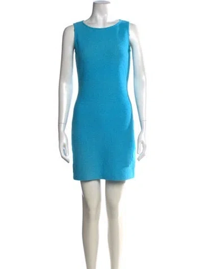 Pre-owned St John Tweed Pattern Mini Dress In Blue