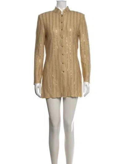Pre-owned St John Tweed Pattern Mini Dress In Gold/metallic