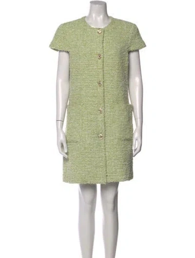 Pre-owned St John Tweed Pattern Mini Dress In Green