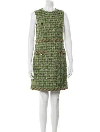 Pre-owned St John Tweed Pattern Mini Dress In Green