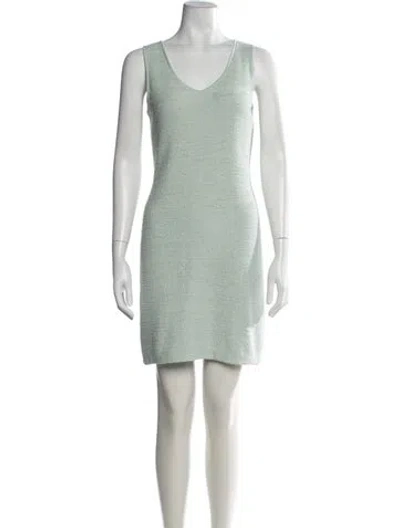 Pre-owned St John Tweed Pattern Mini Dress In Green