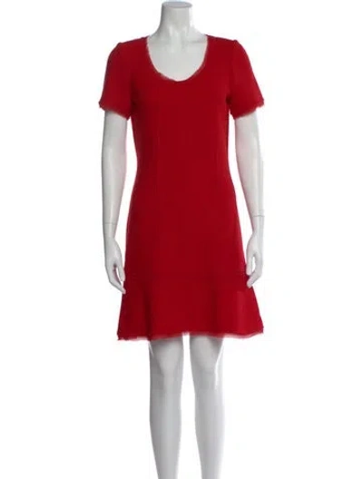 Pre-owned St John Tweed Pattern Mini Dress In Red