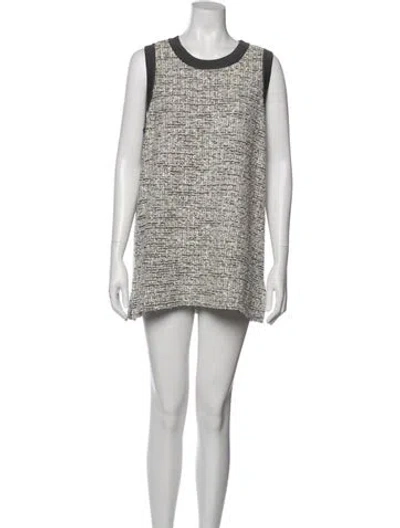 Pre-owned St John Tweed Pattern Mini Dress In White