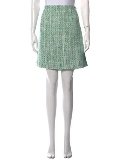 Pre-owned St John Tweed Pattern Mini Skirt In Green