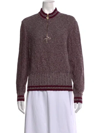 Pre-owned St John Tweed Pattern Mock Neck Sweater In Multicolor