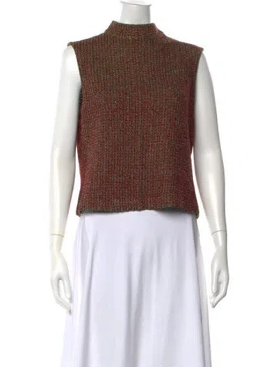 Pre-owned St John Tweed Pattern Mock Neck Sweater In Neutrals/white