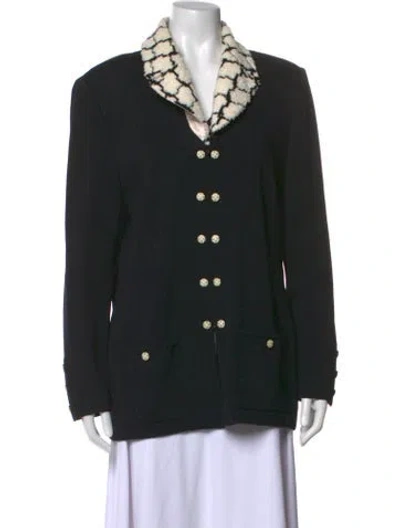 Pre-owned St John Tweed Pattern Open Front Sweater In Black