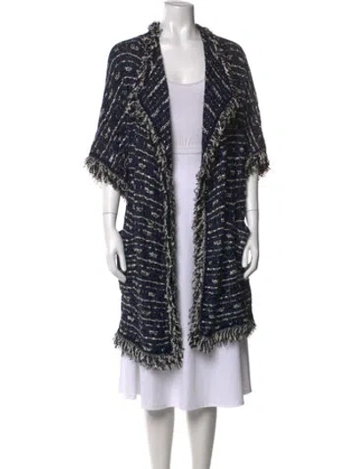Pre-owned St John Tweed Pattern Open Front Sweater In Blue