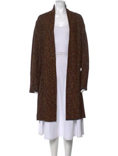 Pre-owned St John Tweed Pattern Open Front Sweater In Brown