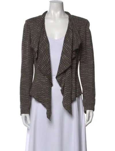 Pre-owned St John Tweed Pattern Open Front Sweater In Brown