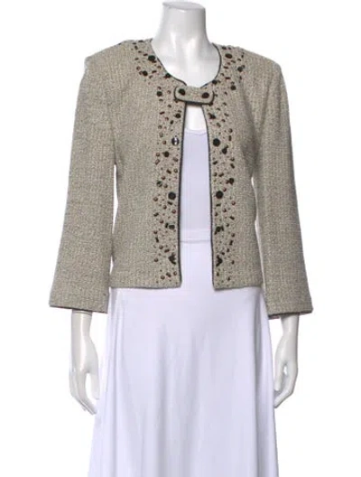 Pre-owned St John Tweed Pattern Open Front Sweater In Metallic/neutrals