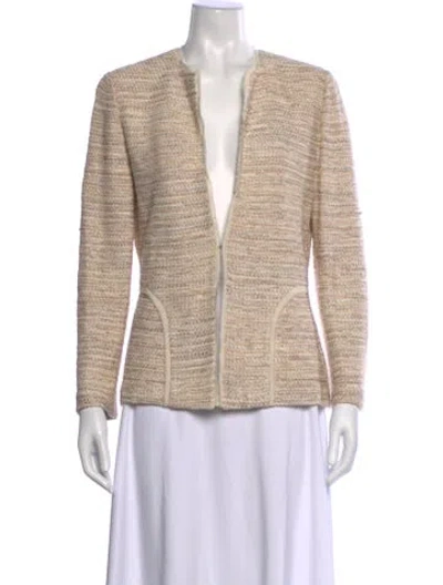 Pre-owned St John Tweed Pattern Open Front Sweater In Neutral