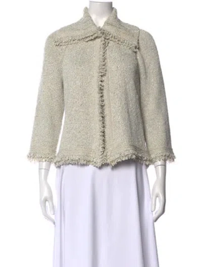 Pre-owned St John Tweed Pattern Open Front Sweater In Neutrals