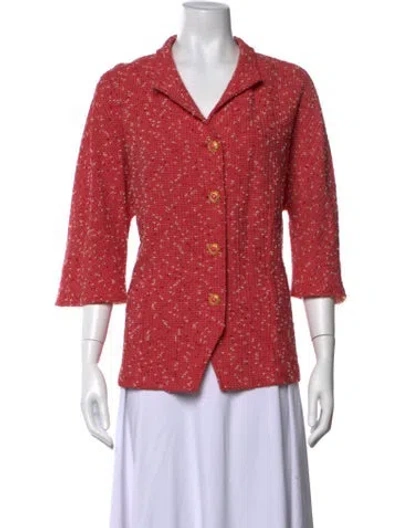 Pre-owned St John Tweed Pattern Open Front Sweater In Red